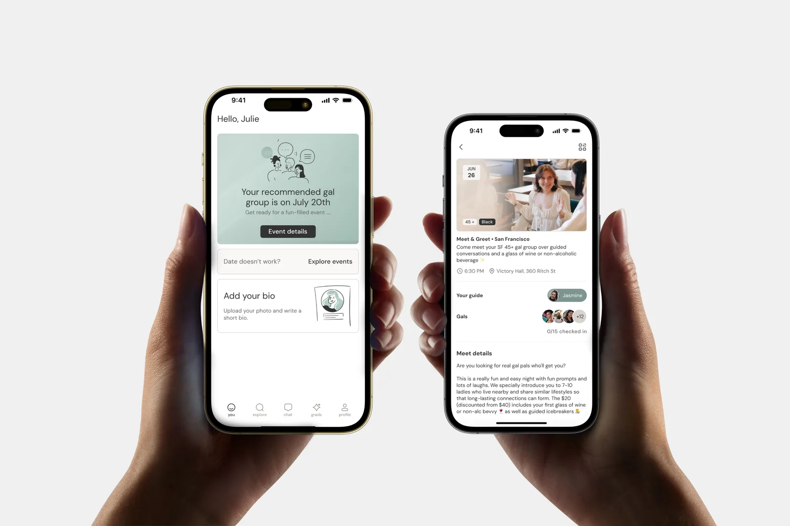 Two screens from the RealRoots mobile app